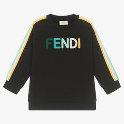فندي-Black Cotton Logo Sweatshirt | Childrensalon Outlet