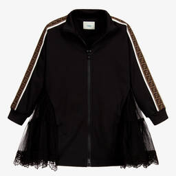 Fendi-Black FF Lace Trim Dress | Childrensalon Outlet
