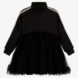 Fendi-Black FF Lace Trim Dress | Childrensalon Outlet