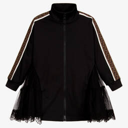 Fendi-Black FF Lace Trim Dress | Childrensalon Outlet