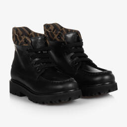 Fendi-Black FF Leather Boots | Childrensalon Outlet