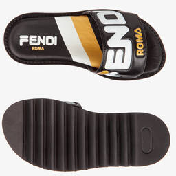 فندي Mania-شبشب سلايدرز جلد لون أسود | Childrensalon Outlet