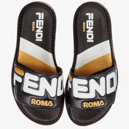 فندي Mania-شبشب سلايدرز جلد لون أسود | Childrensalon Outlet