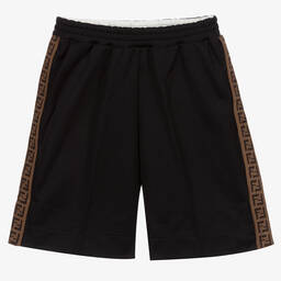 Fendi-Black Logo Tape Shorts | Childrensalon Outlet