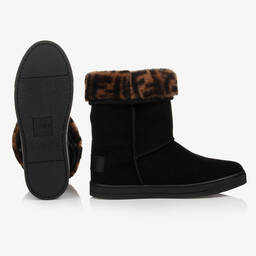 Fendi-Black Suede Leather FF Boots | Childrensalon Outlet