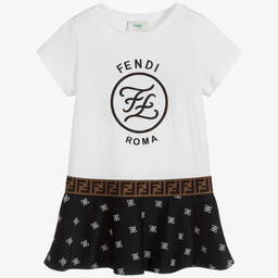 Fendi-Black & White FF Logo Dress | Childrensalon Outlet