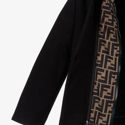 Fendi-Черный шерстяной блейзер с капюшоном с принтом-логотипом FF | Childrensalon Outlet