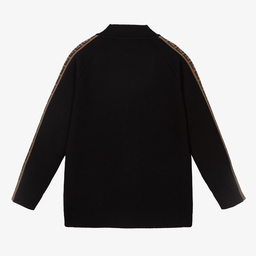 Fendi-Black Wool FF Taping Cardigan | Childrensalon Outlet