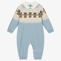 Fendi-Blue Cotton Knit Logo Romper | Childrensalon Outlet