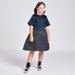 Fendi-Blue Silk Blend Jacquard Dress | Childrensalon Outlet
