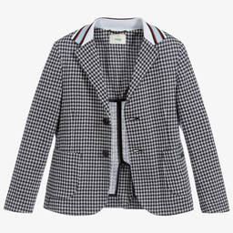 Fendi-Blue & White Check Blazer | Childrensalon Outlet