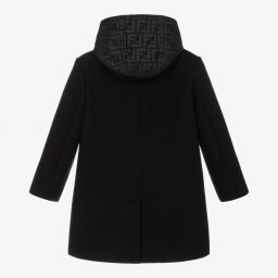 فندي-معطف مزيج صوف وكشمير لون أسود للأولاد | Childrensalon Outlet