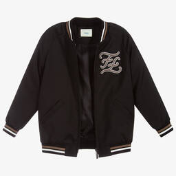 Fendi-Boys Black Wool Logo Jacket | Childrensalon Outlet