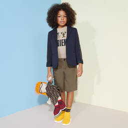 Fendi-Boys Blue Cotton FF Jacket | Childrensalon Outlet