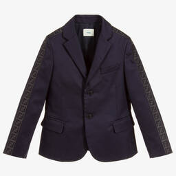 Fendi-Boys Blue Cotton FF Jacket | Childrensalon Outlet