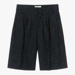Fendi-Boys Blue Cotton Logo Bermuda Shorts | Childrensalon Outlet
