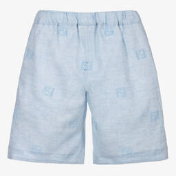 Fendi-Boys Blue FF Linen Shorts | Childrensalon Outlet