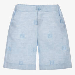 Fendi-Boys Blue FF Linen Shorts | Childrensalon Outlet