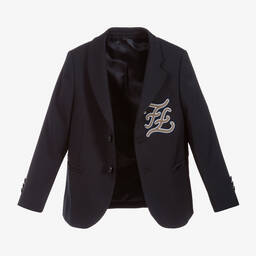 Fendi-Boys Blue Wool Blazer Jacket | Childrensalon Outlet