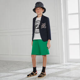 Fendi-Boys Blue Wool Blazer Jacket | Childrensalon Outlet