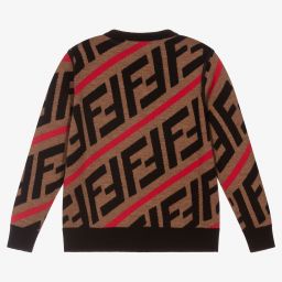 Fendi-Boys Brown Wool FF Jumper | Childrensalon Outlet