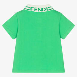 Fendi-Boys Green Cotton Logo Polo  | Childrensalon Outlet