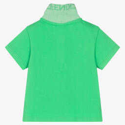 Fendi-Boys Green Cotton Logo Polo  | Childrensalon Outlet