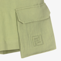 Fendi-Boys Green Linen FF Shorts | Childrensalon Outlet
