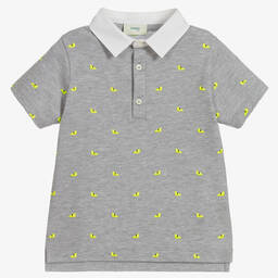 Fendi-Boys Grey Cotton Polo Shirt  | Childrensalon Outlet