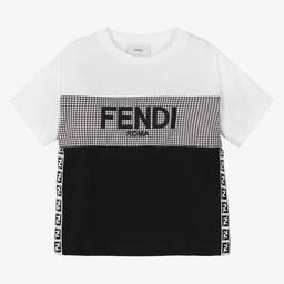 Fendi-Boys Houndstooth Logo T-Shirt | Childrensalon Outlet