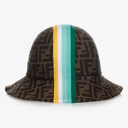 Fendi-Brown FF Logo Cloche Hat | Childrensalon Outlet