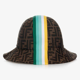 Fendi-Brown FF Logo Cloche Hat | Childrensalon Outlet