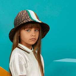 Fendi-Brown FF Logo Cloche Hat | Childrensalon Outlet