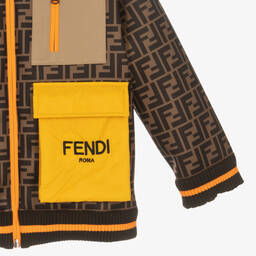 فندي-جاكيت هودي نيوبرين بألون بلوك بني | Childrensalon Outlet