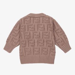 Fendi-Brown FF Logo Knitted Cardigan | Childrensalon Outlet