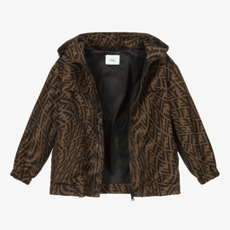 Fendi-Brown Logo Windbreaker Jacket | Childrensalon Outlet