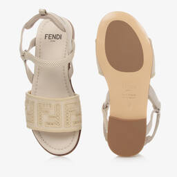 Fendi-Canvas & Leather Logo Sandals  | Childrensalon Outlet