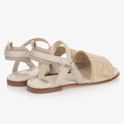 Fendi-Canvas & Leather Logo Sandals  | Childrensalon Outlet