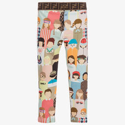 Fendi-ليغنغز قطن جيرسي بطبعة ملونة للبنات | Childrensalon Outlet