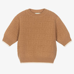 Fendi-Girls Beige Knitted Sweater | Childrensalon Outlet