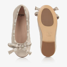 Fendi-Girls Beige Leather Ballerinas | Childrensalon Outlet