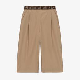 Fendi-Girls Beige Wide Leg Trousers | Childrensalon Outlet