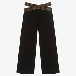 Fendi-Girls Black Cotton FF Logo Trousers | Childrensalon Outlet