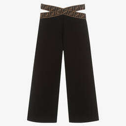Fendi-Girls Black Cotton FF Logo Trousers | Childrensalon Outlet
