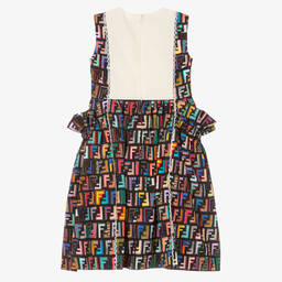 Fendi-Girls Black FF Cotton Dress  | Childrensalon Outlet