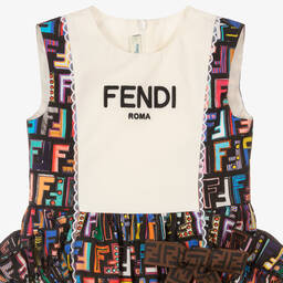 Fendi-Girls Black FF Cotton Dress  | Childrensalon Outlet
