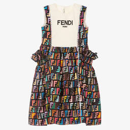 Fendi-Girls Black FF Cotton Dress  | Childrensalon Outlet