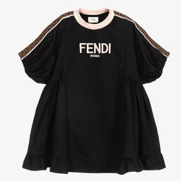 Fendi-Черное платье с принтом FF для девочек | Childrensalon Outlet