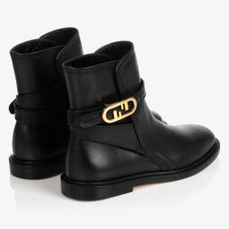 Fendi-Girls Black Leather Boots | Childrensalon Outlet