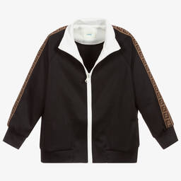 Fendi-Girls Black Logo Zip-Up Top | Childrensalon Outlet